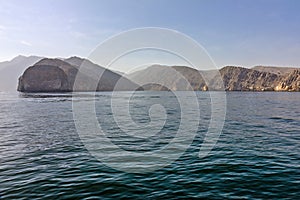 Mountain fjord landscape view, Oman, Khasab