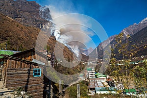 Mountain forest fire burning on a hill in Lachung Sikkim.