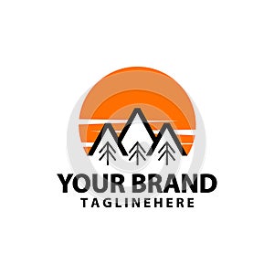 mountain forest logo design vector