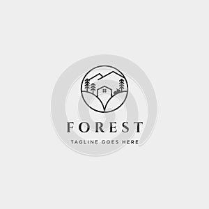 mountain forest nature badge line simple logo template vector illustration icon element