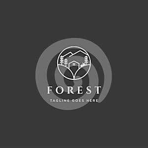 mountain forest nature badge line simple logo template vector illustration icon element