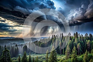 Mountain forest rain storm dramatic sky