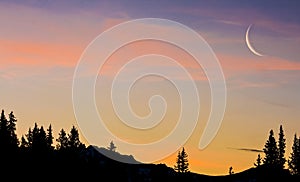 Mountain and Forest Silhouettes at Sunrise