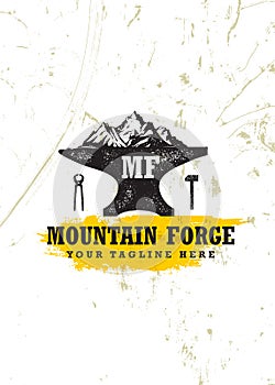 Mountain Forge Blacksmith Craft Logo Concept