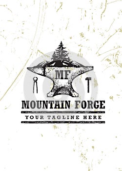 Mountain Forge Blacksmith Craft Logo Concept