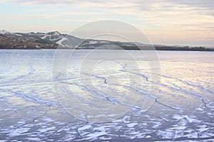 Mountain and frozen river