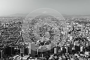 Mountain Fuji with cityscape of Tokyo and skylines. Taken from Tokyo metropolitan government building. Japan travel landmark