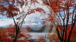 Mountain fuji with red maple in Autumn, Kawaguchiko Lake, Japan