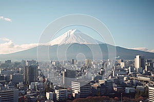 Mountain Fuji with Yokohama cityscape background, Japan, Tokyo Shinjuku building and Mt. Fuji at Behind, AI Generated