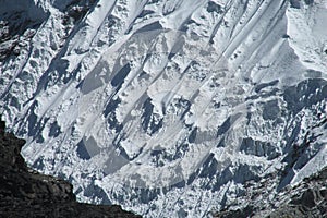 Mountain glacier and avalanche landscape