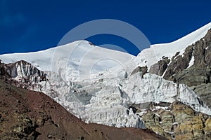 Mountain glacier on high snow peak