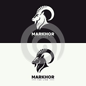 Mountain goat markhor head black and white vector Logo design
