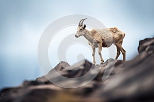 mountain goat standing on a steep rocky ledge