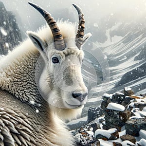 Mountain Goat Wintertime Wilderness Wildlife Snowy Rocky Mountains Canada AI Generated