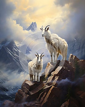 Mountain goats standing on rocky cliff: A breathtaking promotion