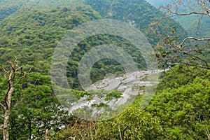 Mountain gorge with small creek in Taroko National Park in Hualien, Taiwan