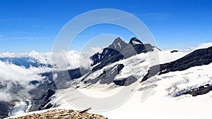 Mountain Grossglockner and glacier Pasterze panorama in Glockner Group, Austria