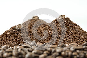 Ground coffee and coffee beans