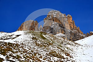 Mountain group Sassolungo Langkofel.South Tyrol, Italy.