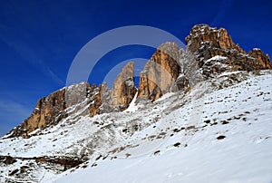 Mountain group Sassolungo Langkofel.South Tyrol, Italy.