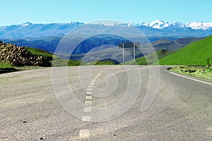 Mountain highway and landscape. North Caucasus travel.