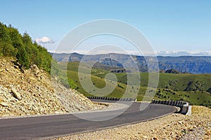 Mountain highway and landscape. North Caucasus travel.