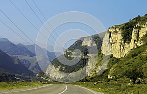 Mountain highway and landscape. North Caucasus travel