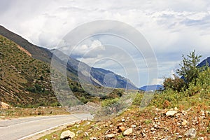 Mountain highway and landscape. North Caucasus travel