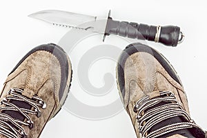 Mountain Hiking Boots With Hunting Knife
