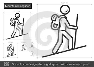 Mountain hiking line icon.