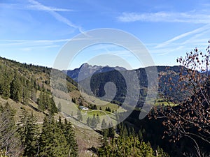 Mountain hiking tour to Auerspitze mountain, Mangfall mountain range, Bavaria, Germany