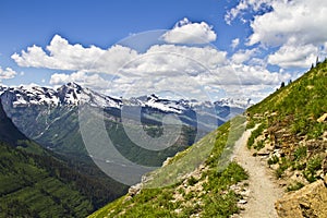 Mountain hiking trail in Glacier National Park, Montana, USA photo