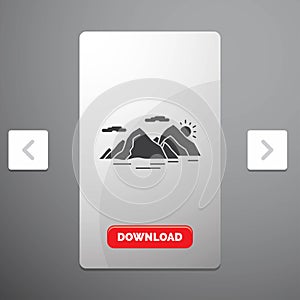 Mountain, hill, landscape, nature, evening Glyph Icon in Carousal Pagination Slider Design & Red Download Button