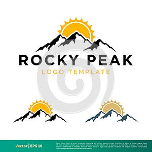 Mountain,Hill and Sun Icon Vector Logo Template Illustration Design. Vector EPS 10.