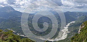 Mountain hills and blue cloudy sky