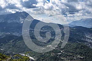 Mountain hills and blue cloudy sky