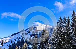 Mountain Hohe Salve with snow in winter. Ski resort Soll