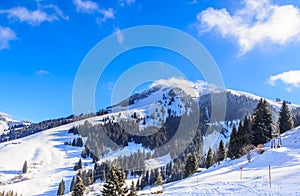 Mountain Hohe Salve with snow in winter. Ski resort Soll, Tyrol