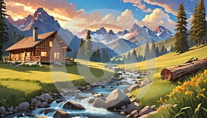 Mountain home evening sunset river beautiful nature wallpaper expression