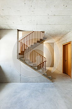 Mountain home, staircase and nobody in the corridor