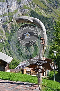 Mountain hostel sign