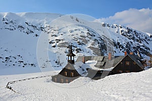 Mountain hostel in winter, Sudeten mountains