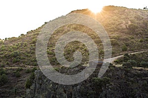 Mountain house in douro internacional park at the sunset, in BraganÃÂ§a photo