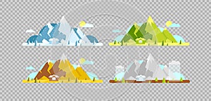 Mountain and house flat color vector objects set