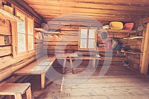 Mountain hut in Austria: rustic wooden interior photo