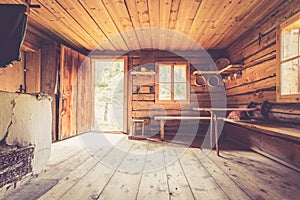 Mountain hut in Austria: rustic wooden interior photo