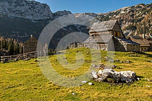 Mountain hut in mountain pasture Laz