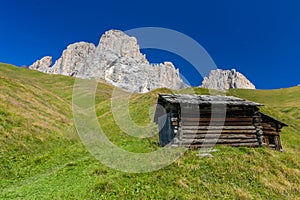 Mountain hut under the Langkofel