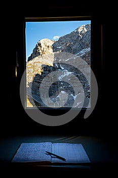 Mountain hut window view