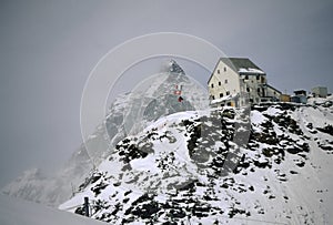 Mountain hut, winter storm
